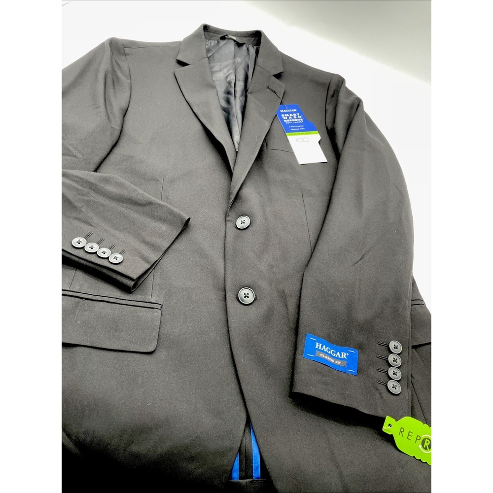 Haggar Suit Jacket Mens 38 R Black Repreve Classic Fit Smart Wash - Picture 2 of 9